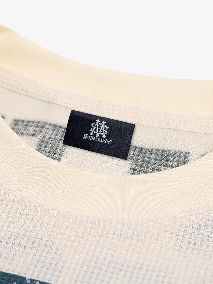 Waffle Knit Graphic Print Crewneck Sweatshirt