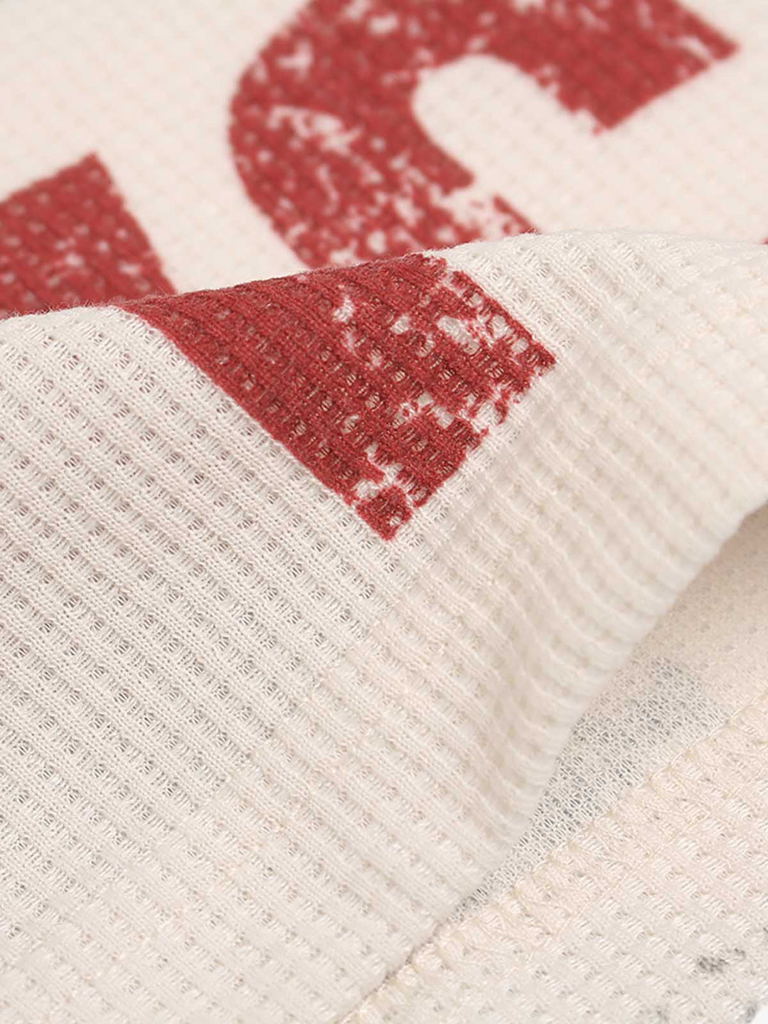 Waffle Knit Graphic Print Crewneck Sweatshirt