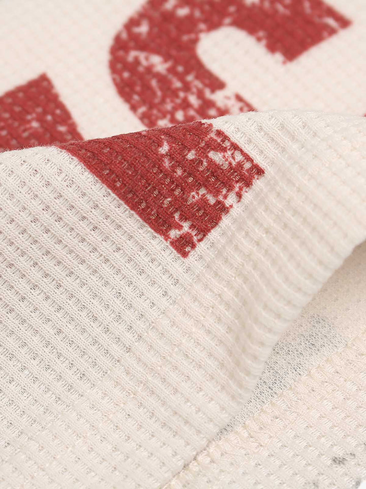 Waffle Knit Graphic Print Crewneck Sweatshirt