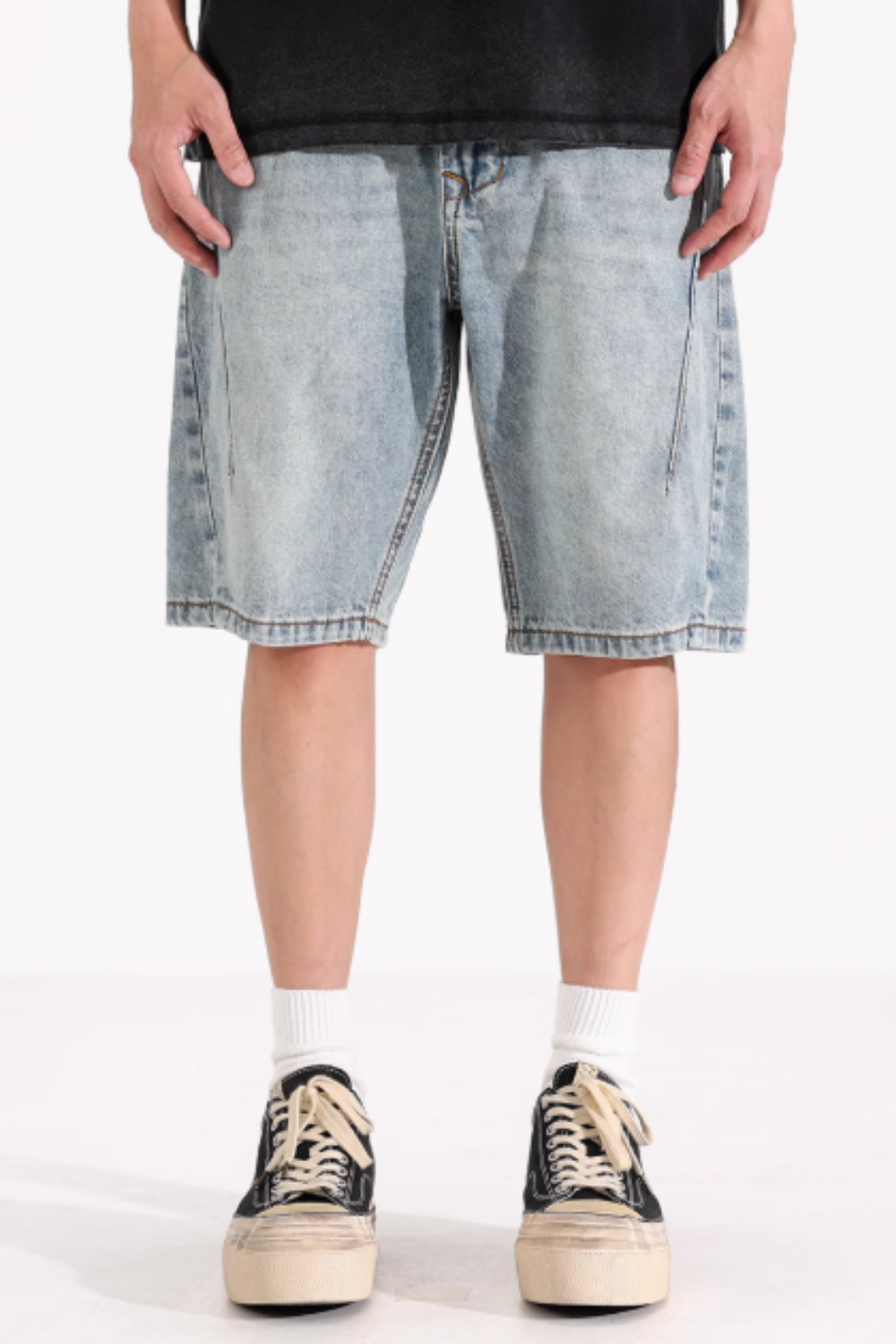 'Slate' Distressed Wide-Leg Denim Shorts