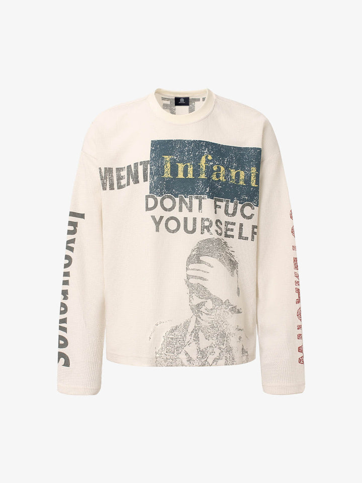 Waffle Knit Graphic Print Crewneck Sweatshirt