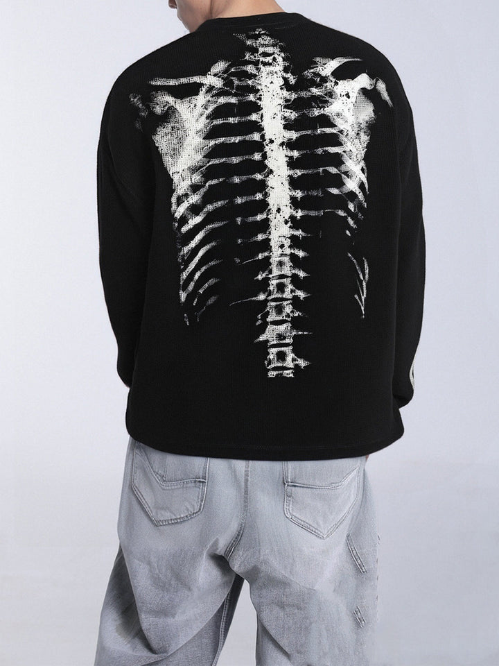 Skeleton Graphic Waffle Sweatshirt – Spooky Halloween Vibes