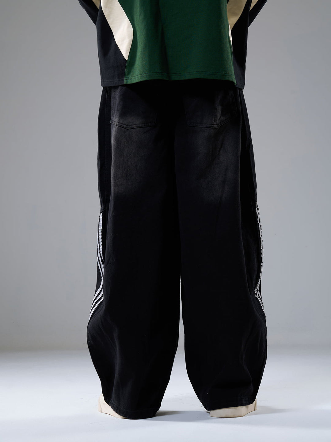 Denim Contrast Striped Stitching Barrel Jeans