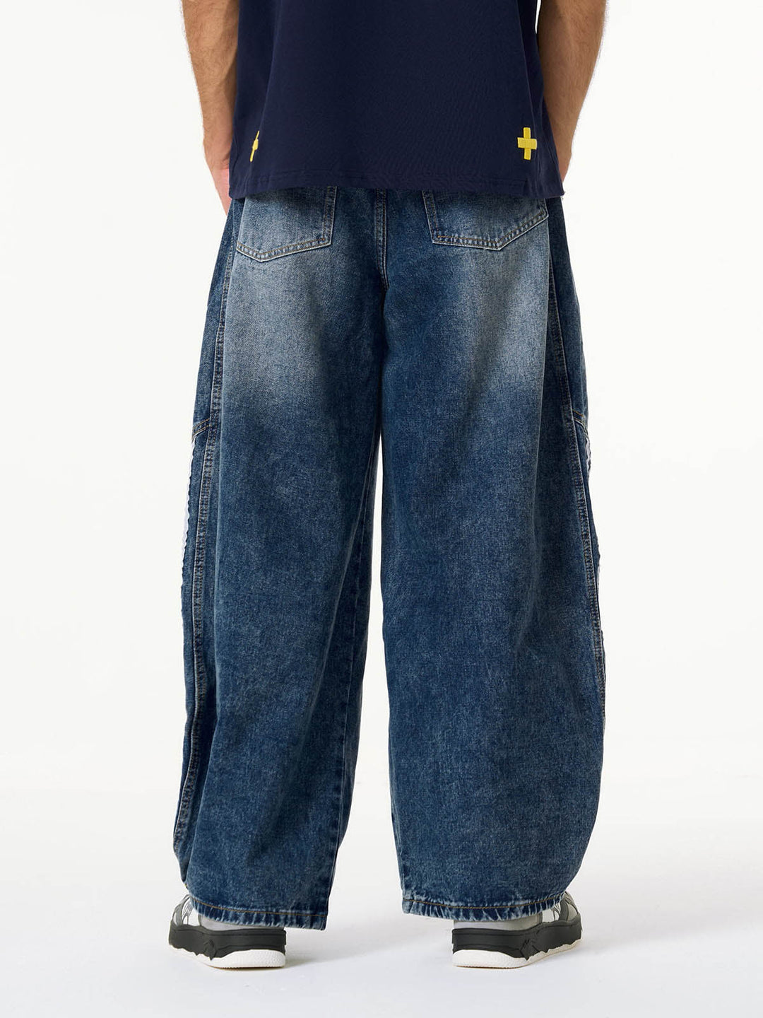 Denim Contrast Striped Stitching Barrel Jeans