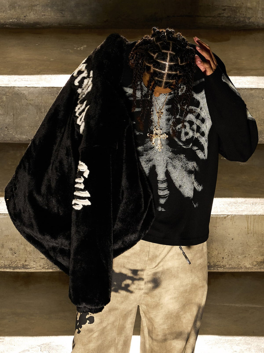 Skeleton Graphic Waffle Sweatshirt – Spooky Halloween Vibes