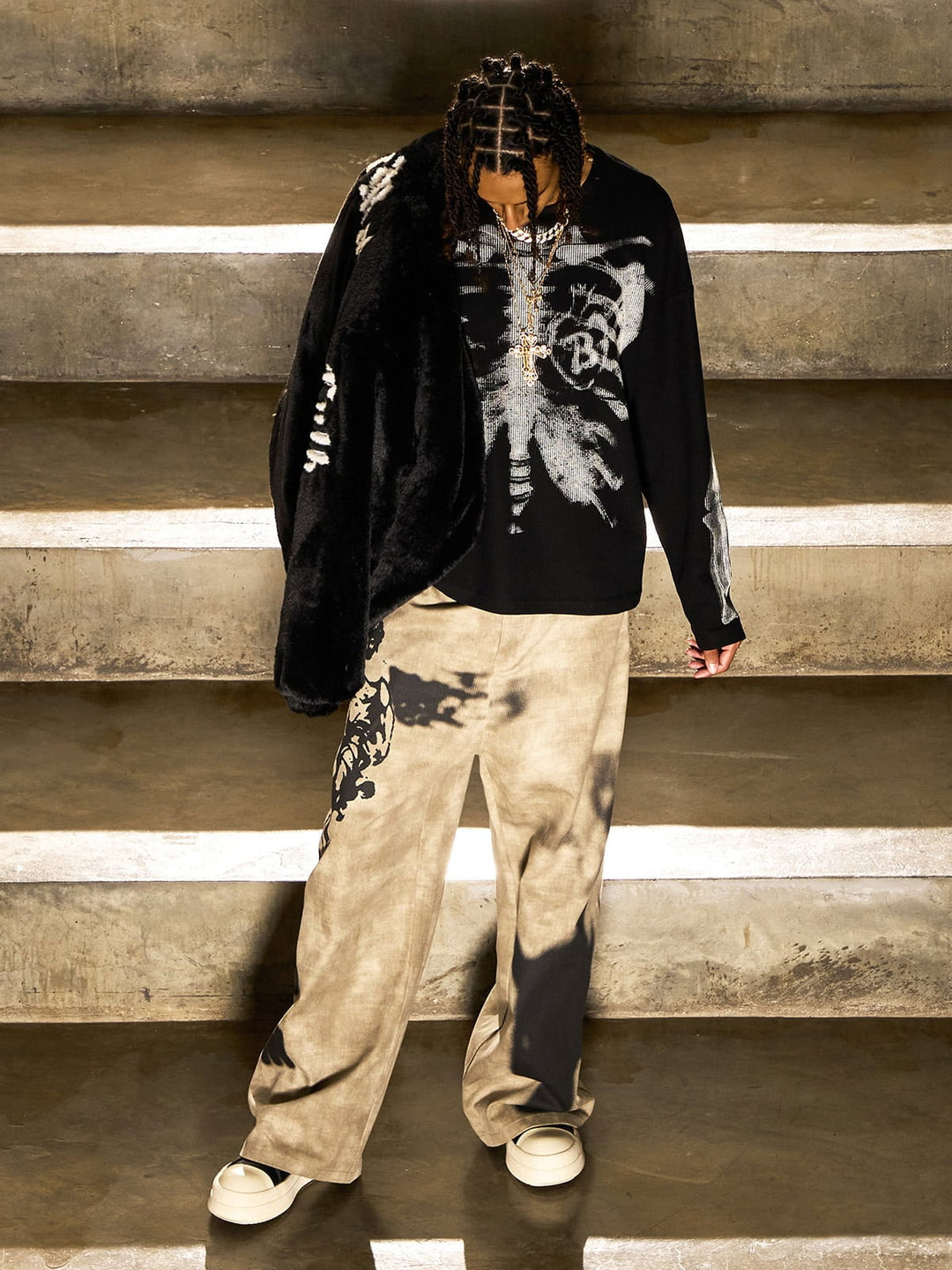 Skeleton Graphic Waffle Sweatshirt – Spooky Halloween Vibes