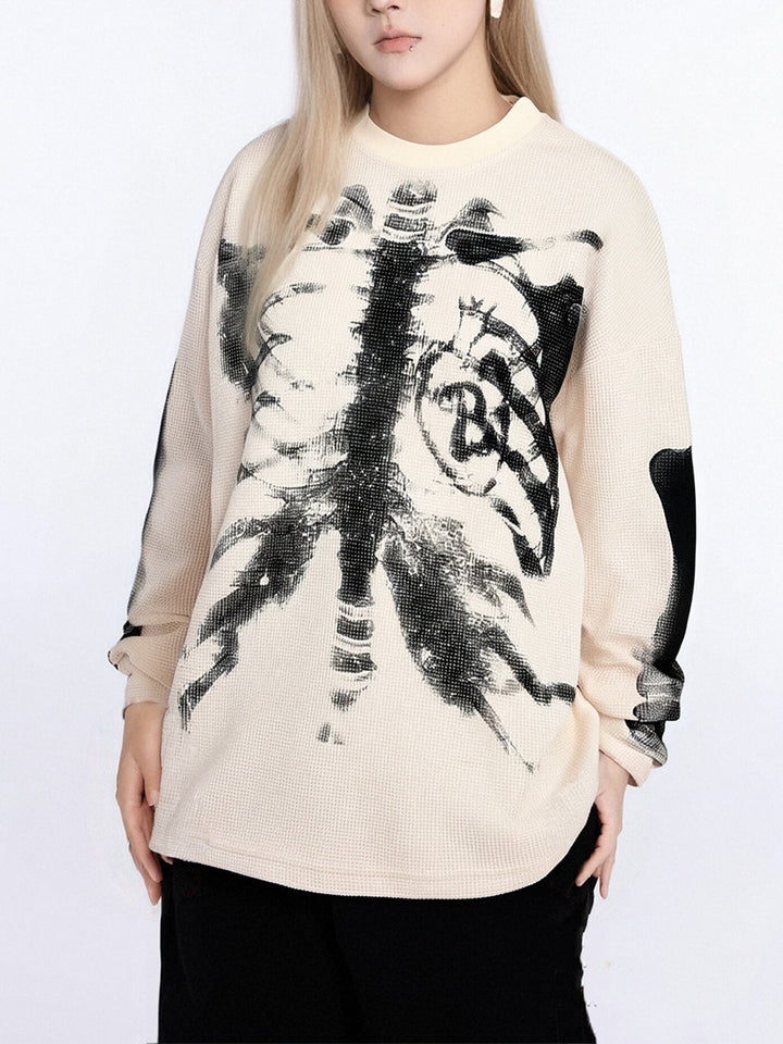 Skeleton Graphic Waffle Sweatshirt – Spooky Halloween Vibes
