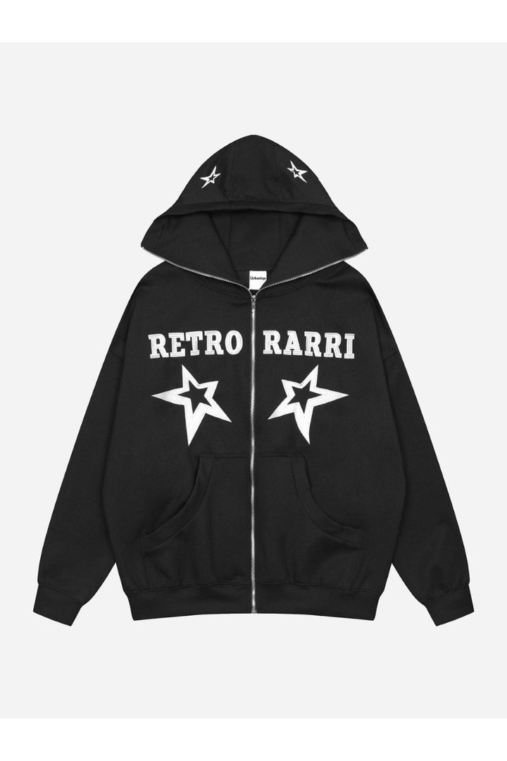 Full zipper hoodie black with retro rarri white print