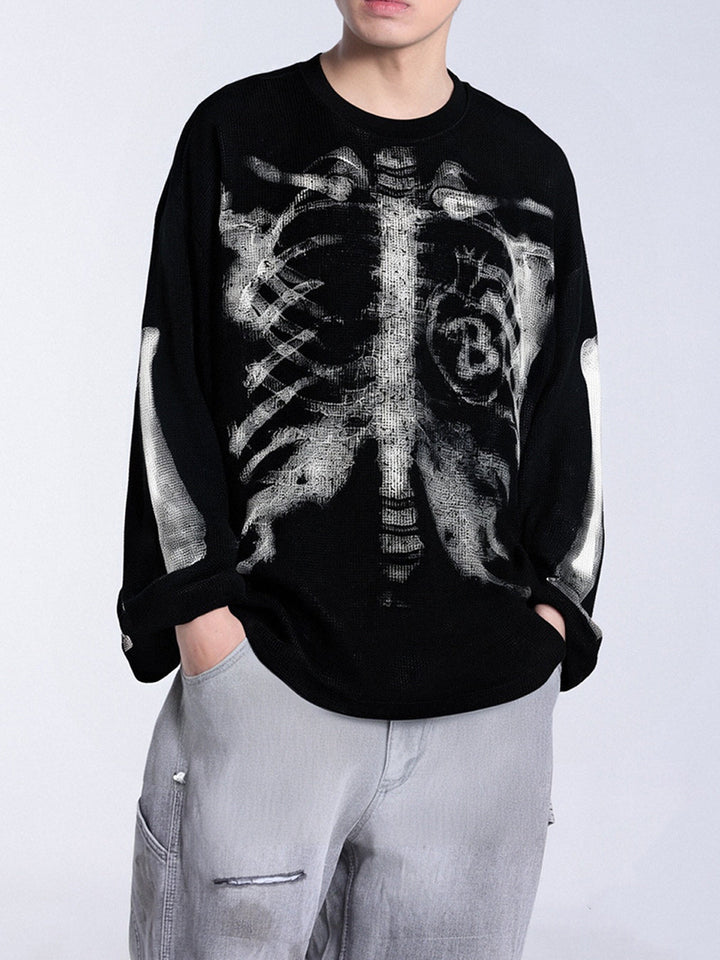 Skeleton Graphic Waffle Sweatshirt – Spooky Halloween Vibes