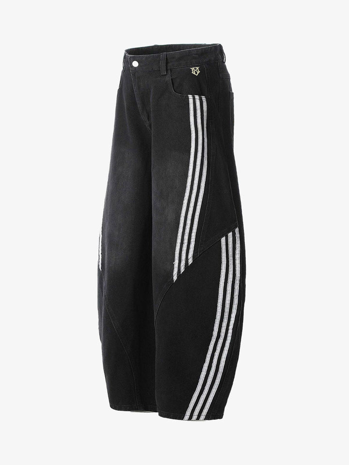 Denim Contrast Striped Stitching Barrel Jeans